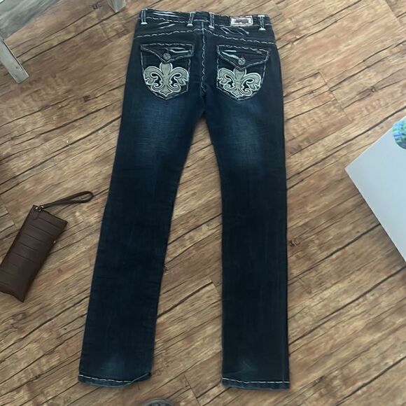 Size 27 Washed Blue Denim Rare Laguna Beach Straight Leg Low Rise Jeans - Picture 2 of 6